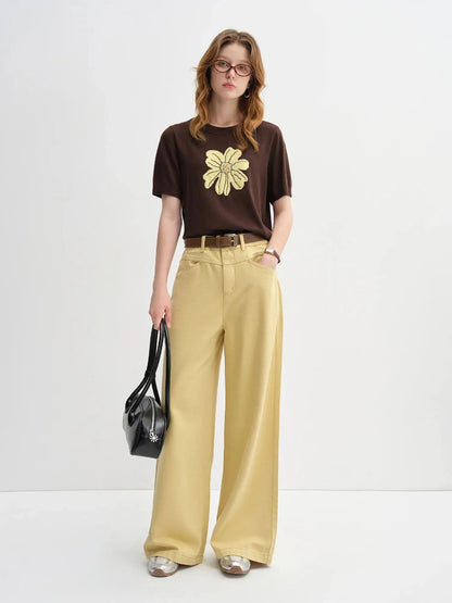 Autumn Bloom Knit Tee Soft Short-Sleeve Top LORAN STORE