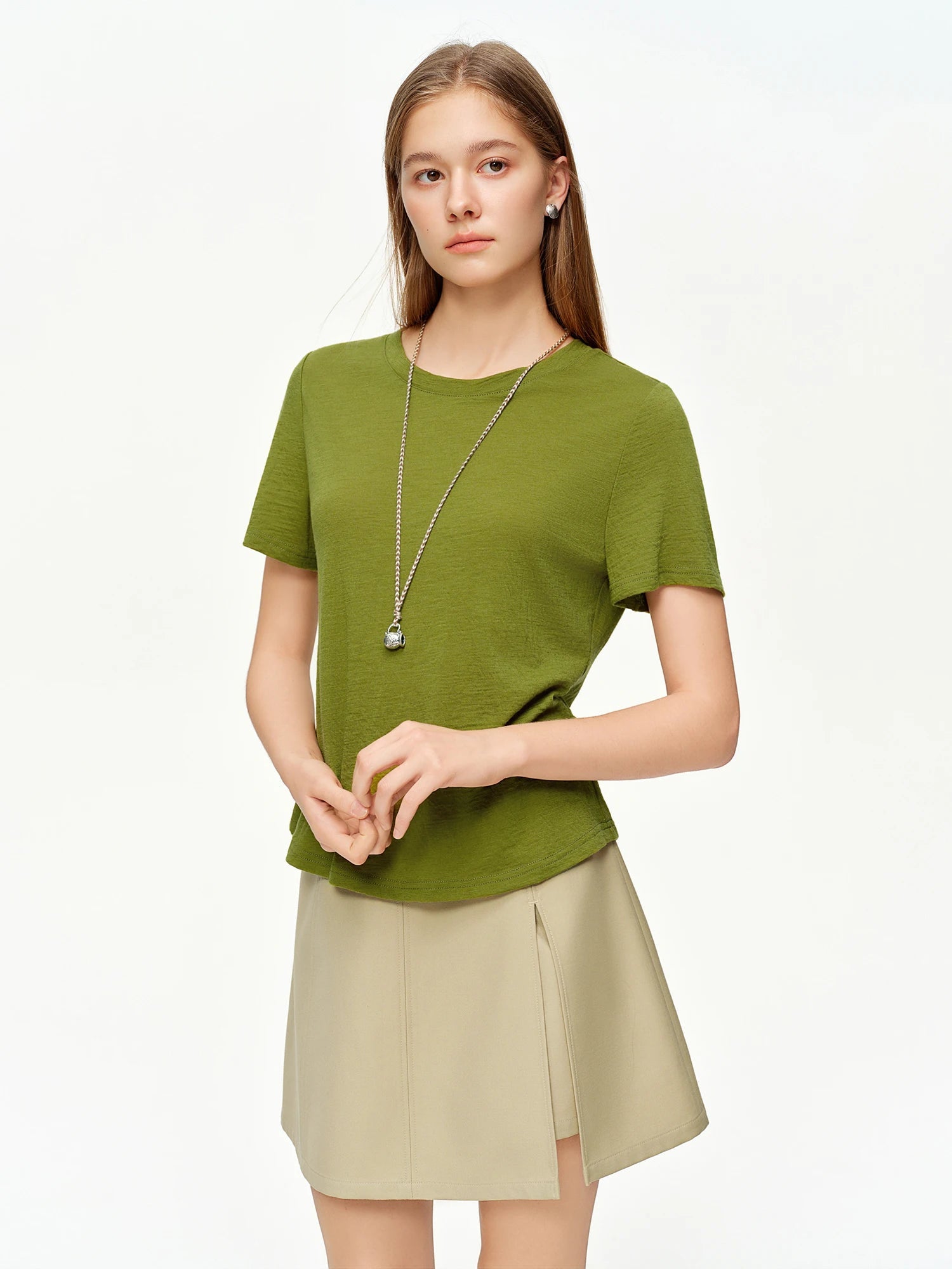 Women's Knit Top Green & Gray Layered Two-Piece Knit