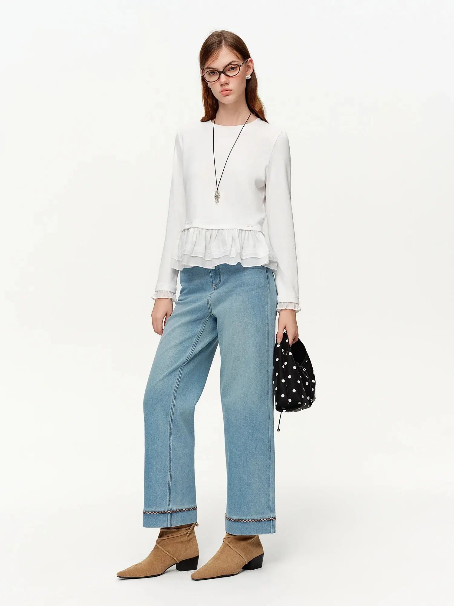 Women’s Ruffle Trim Knitted T-Shirt LORAN STORE