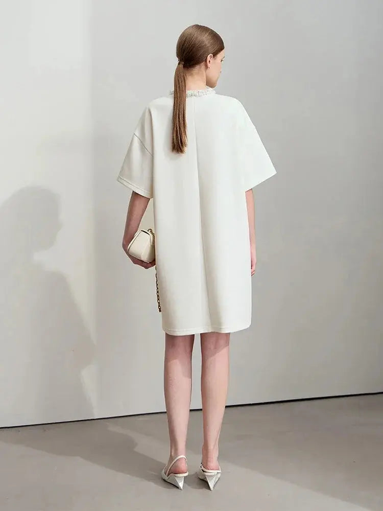 Elegant Mid-Length Knit Dress with Short Sleeves - Loran