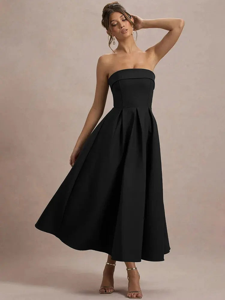 Sleeveless Off-Shoulder A-Line Midi Dress - Loran
