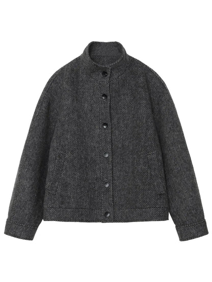 CHIC VEN Women Short Woolen Coat New Stand Up Twill Texture Single Breasted Ladies Jacket Retro Woman Outwear Autumn Winter 2025 Loran