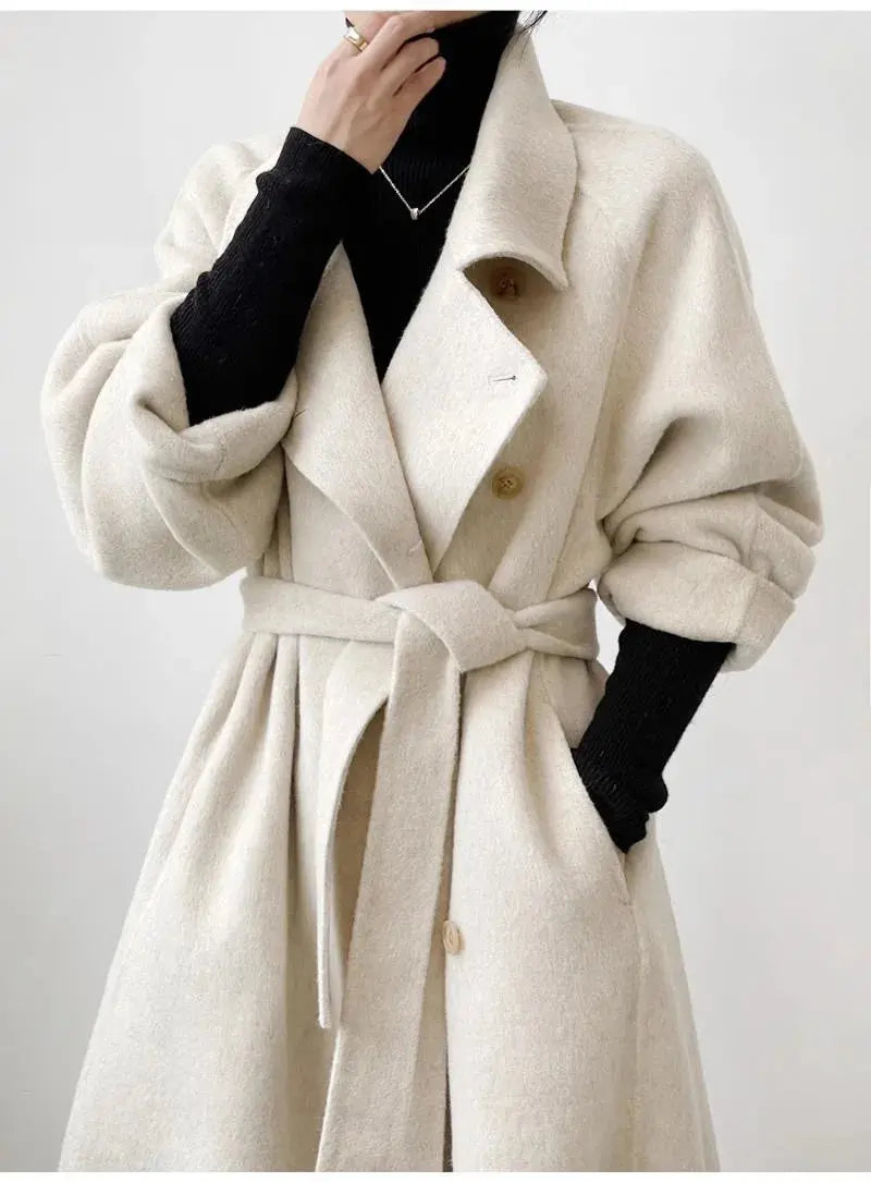 Chic Gray Standing Collar Double-Sided Wool Coat - Loran