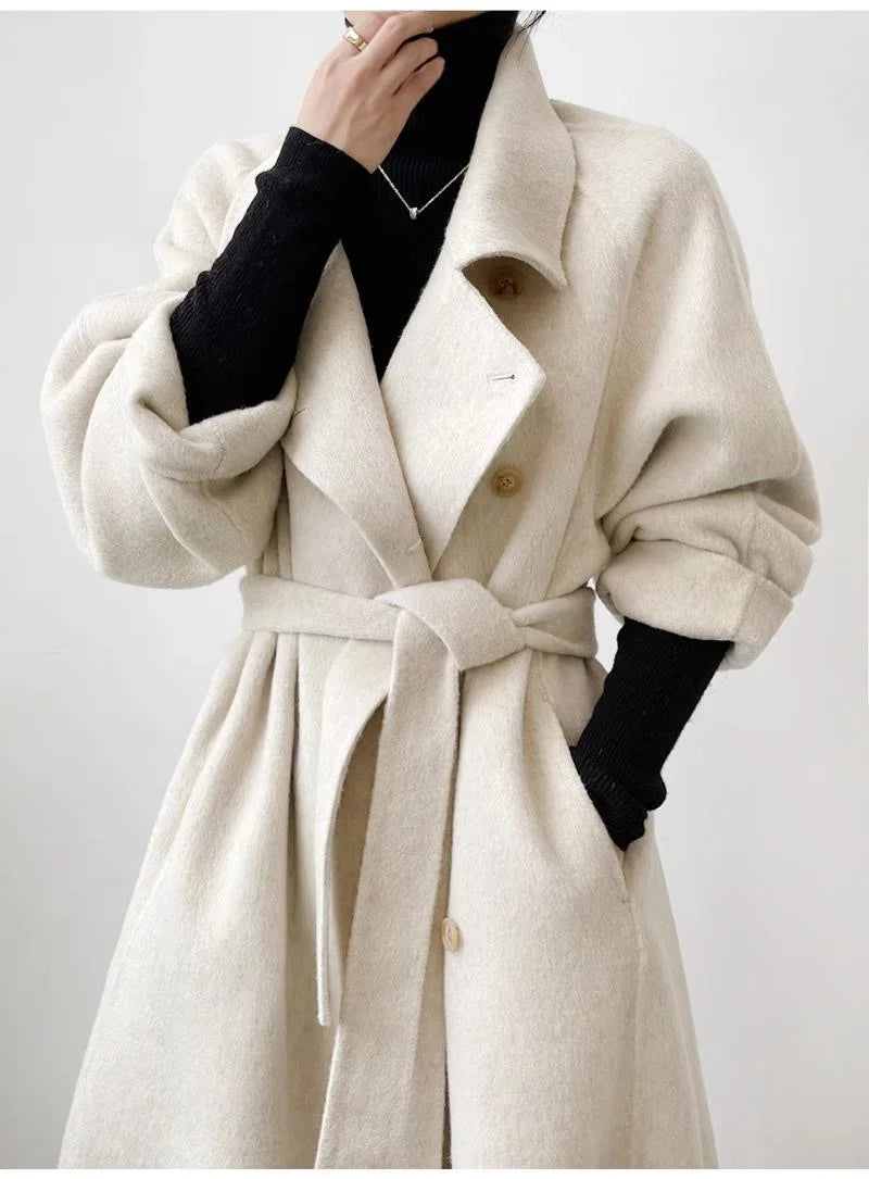 Chic Gray Standing Collar Double-Sided Wool Coat