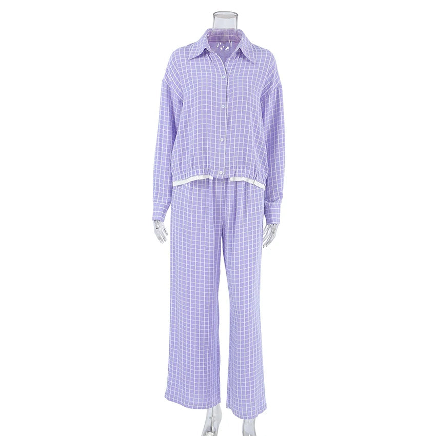 Autumn Purple Plaid Pajama Set 2-Piece Long Sleeve Loran