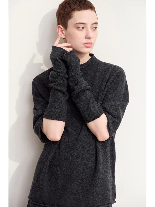 Amii Minimalism Sweaters For Women 2025 Autumn New Wool With Sleeve Mlock Neck Pullovers Versatile Lady Knitwear Jumper 12453055 Loran