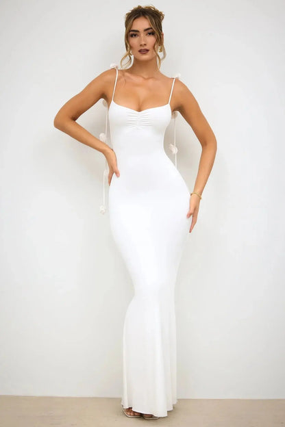 Sleeveless Neck-Wrap Evening Party Dress with Floral Strap Accents - Loran