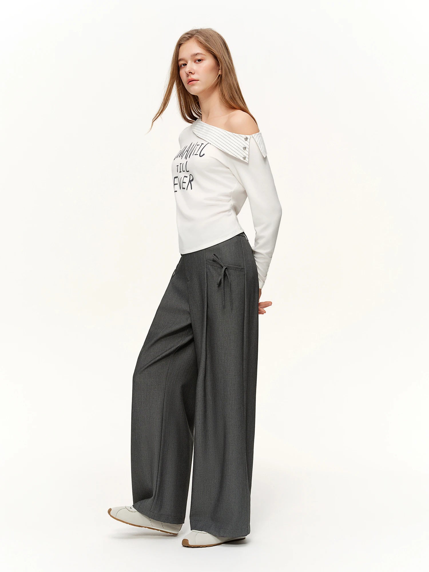 Spring Women's Pants High Waist Stripe Straight Leg Trousers - Loran