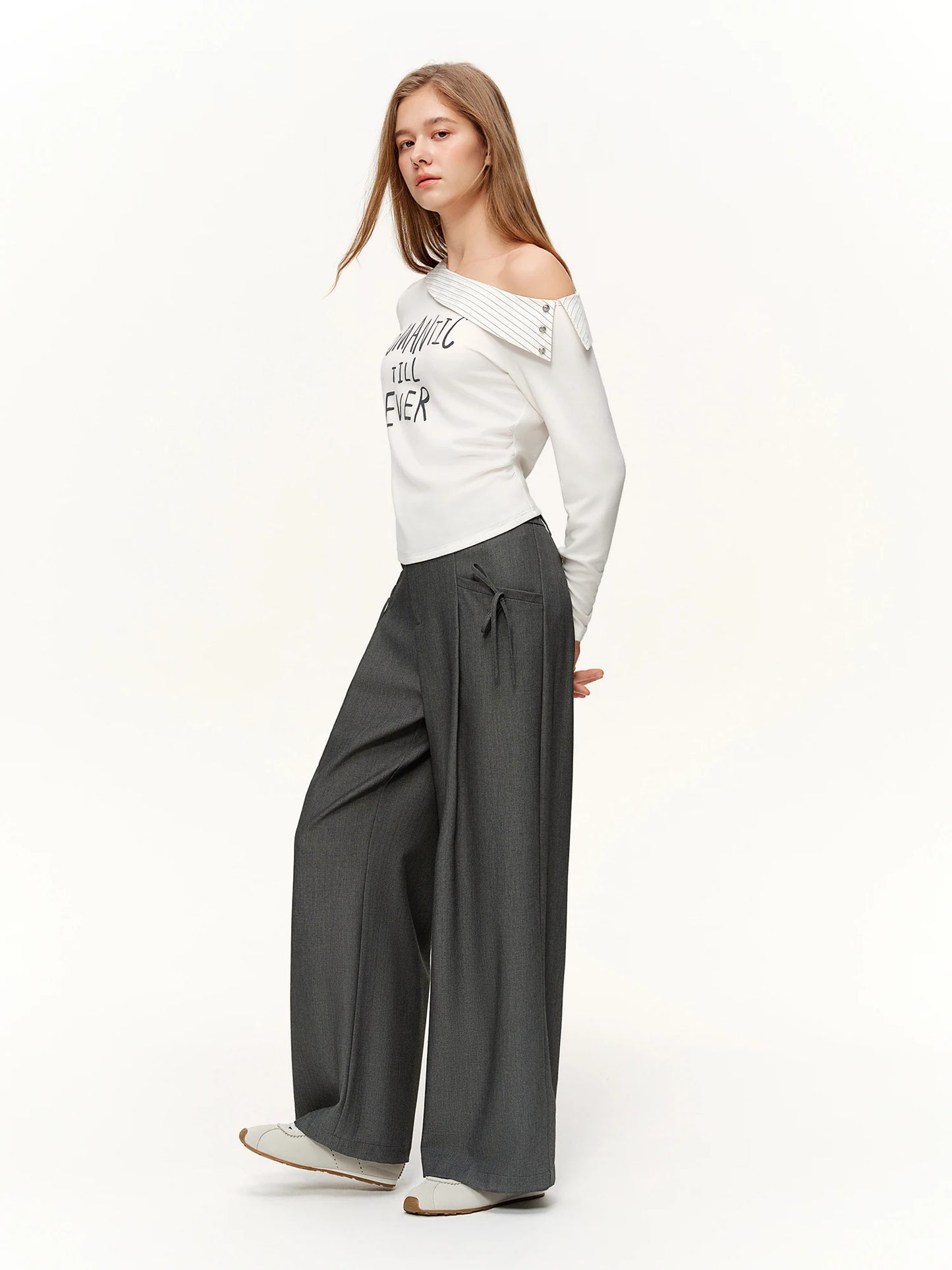 Spring Women's Pants High Waist Stripe Straight Leg Trousers - Loran
