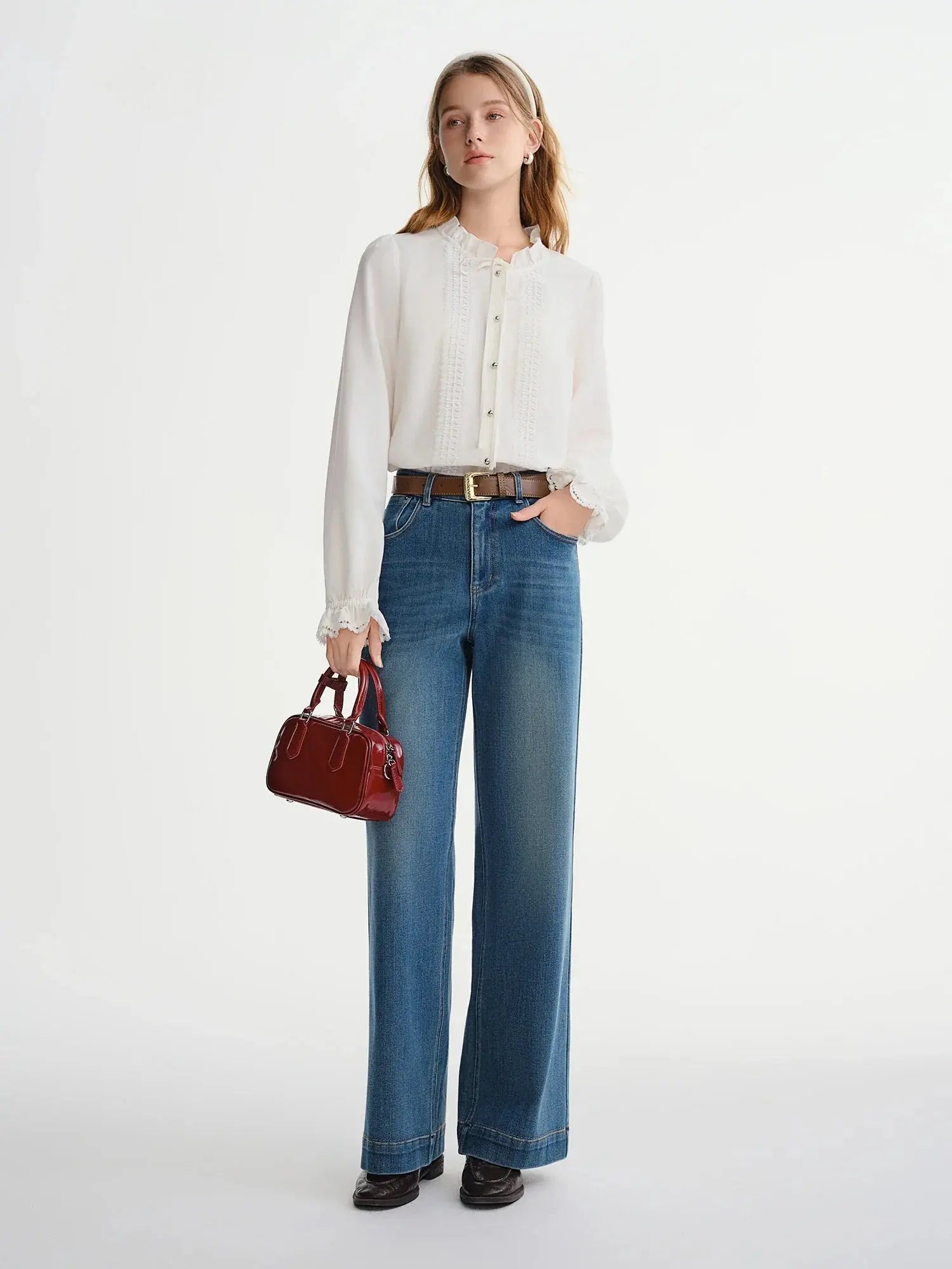French-Style Tie-Front White Shirt - Loran