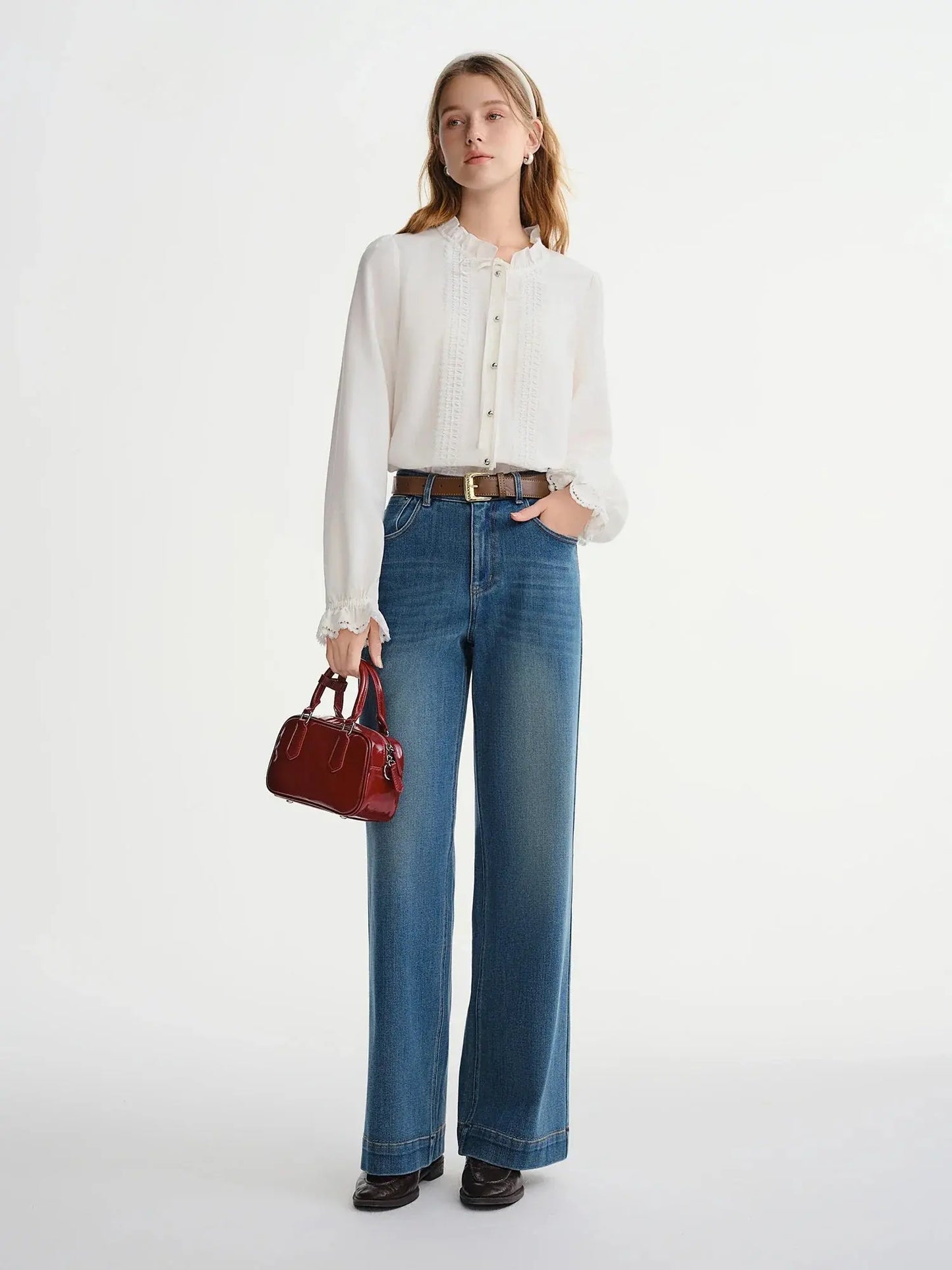 French-Style Tie-Front White Shirt - Loran