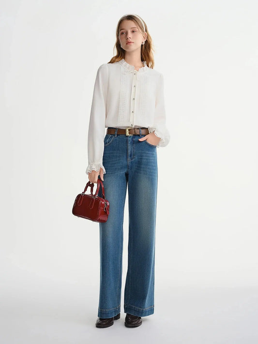 French-Style Tie-Front White Shirt - Loran