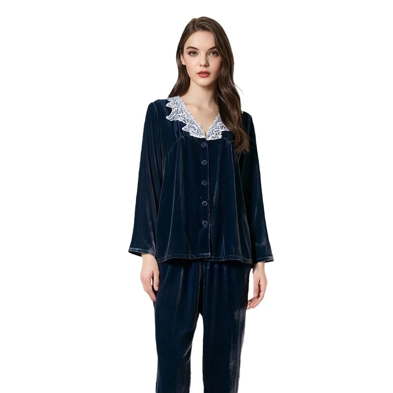 Minimalist & Elegant BirdTree Silk & Velvet Pajama Set Loran