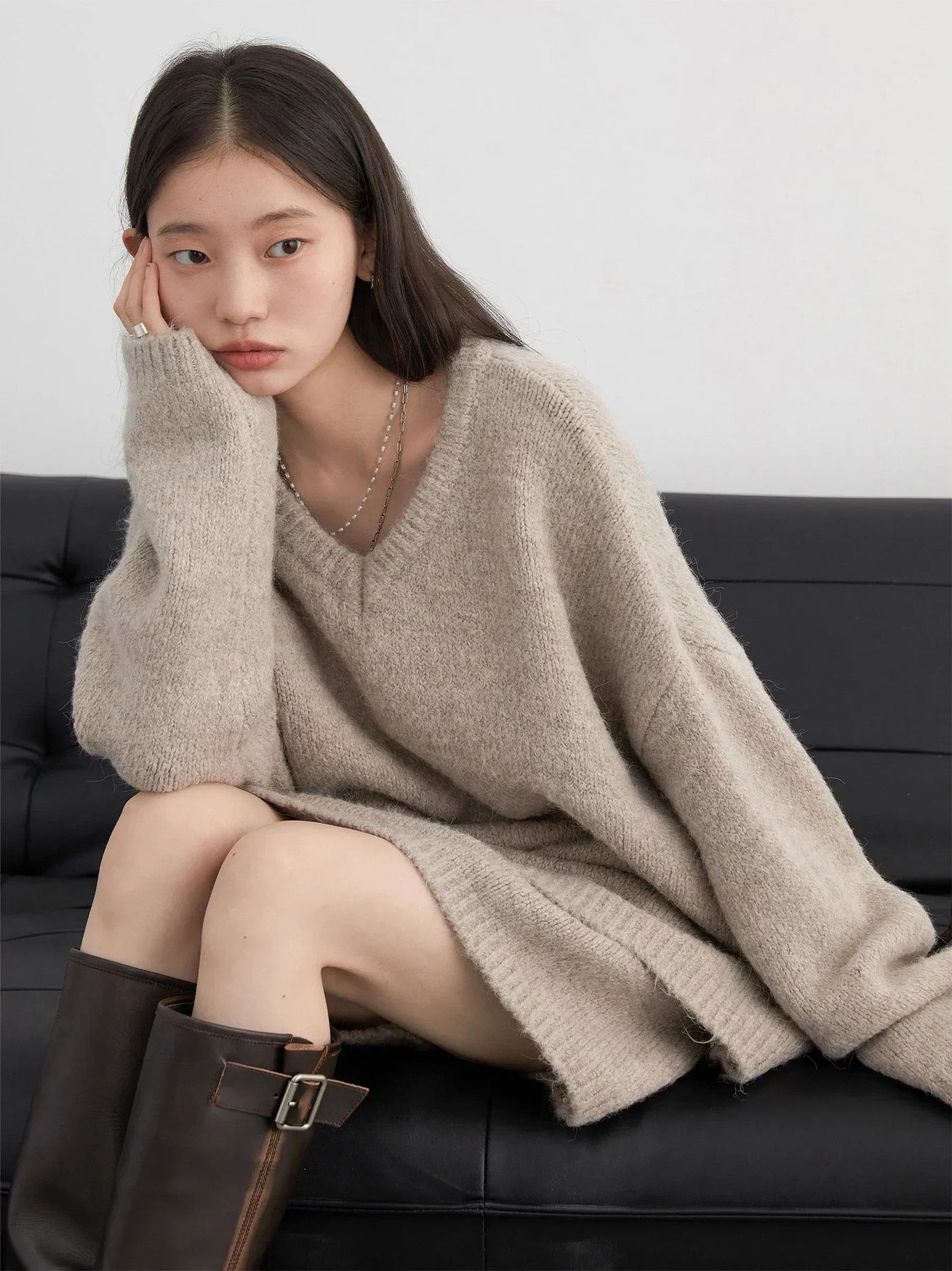 V-Neck Sweater & Mini Skirt Set 2-Piece Knit Outfit Loran