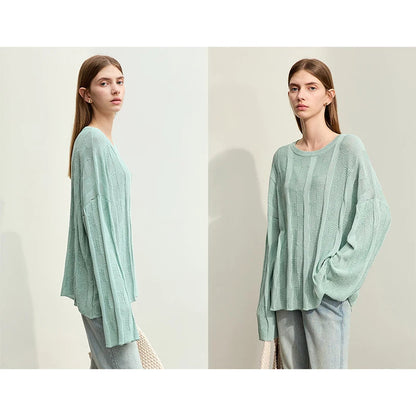 AMII Minimalism Knit Sweaters Women 2025 Spring New Round Neck Hollowed Out Dopamine Loose Drop Sleeves Commuter Tops 12451073 Loran