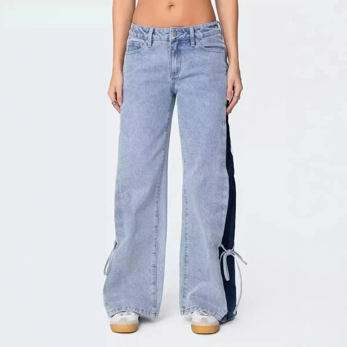 Patchwork Lace-Up Wide-Leg Trousers - Loran