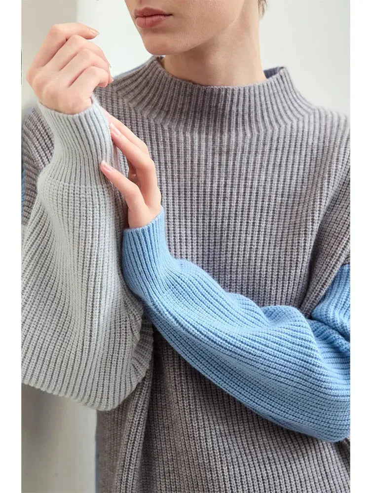 Chic Color Block Turtleneck Sweater - Loran