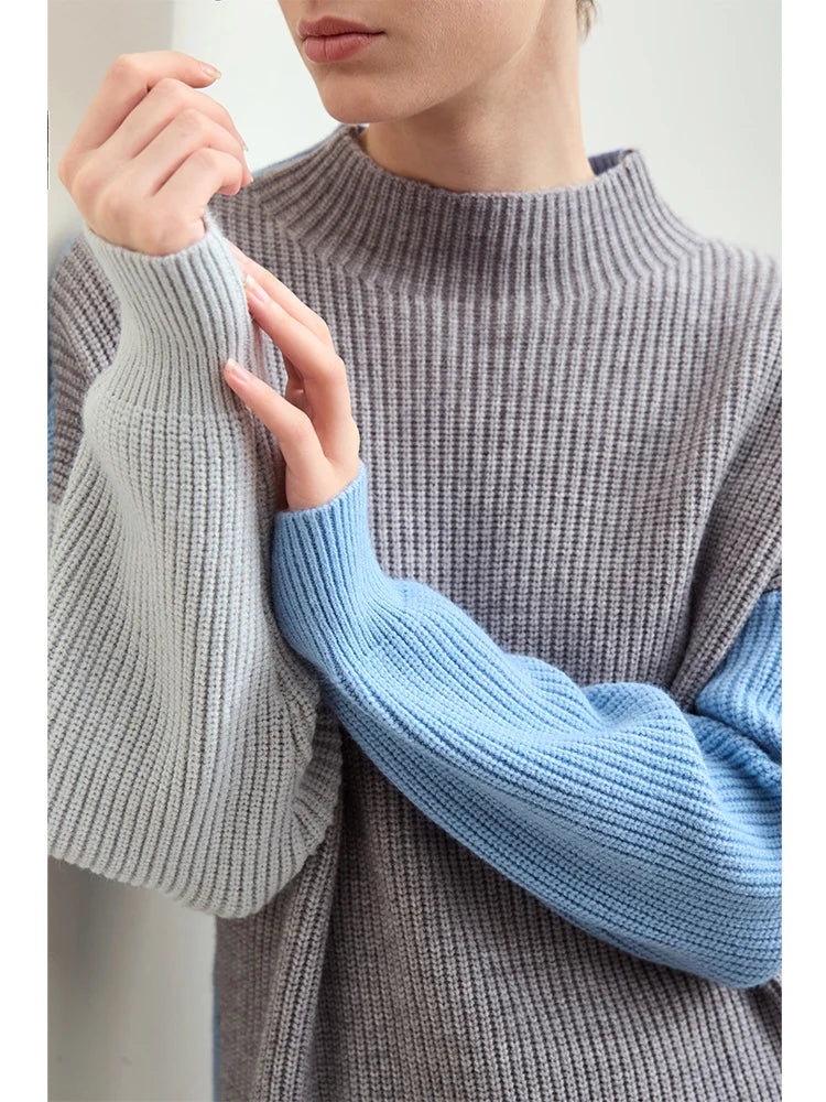 Chic Color Block Turtleneck Sweater