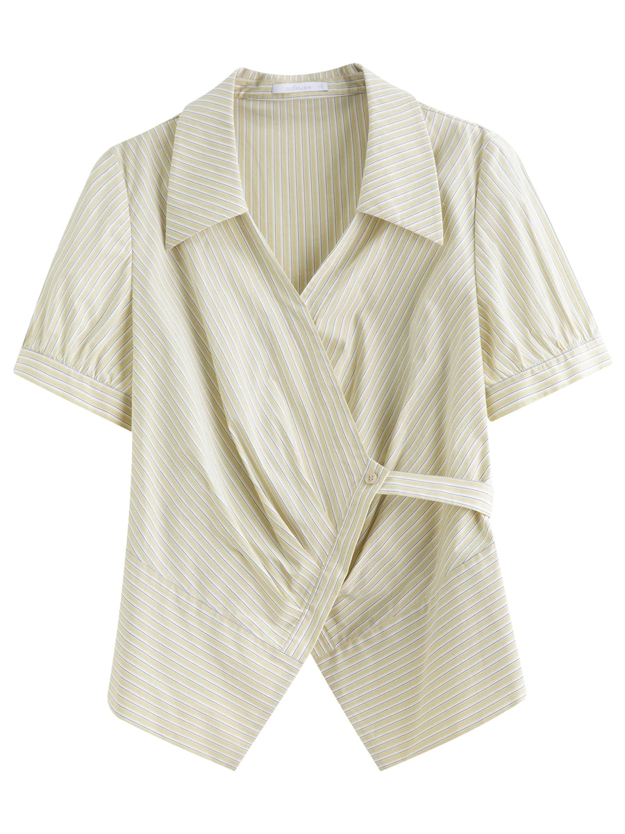 Summer Women's Striped Wrap-Front V-Neck Shirt