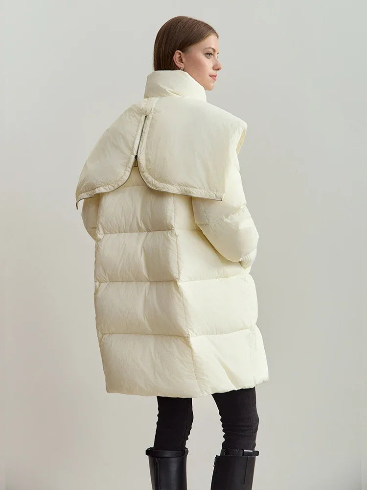 Magnetic Buckle Hooded Down Coat