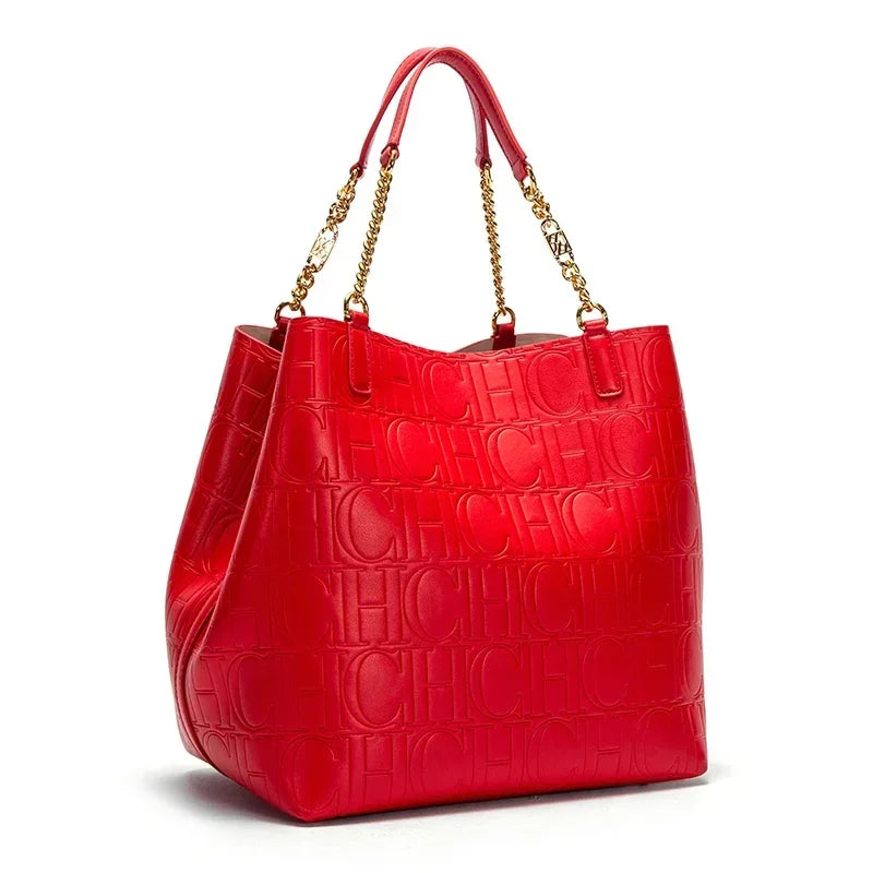 CH Embossed Leather Tote Bag Ideal Office & Daily Commute