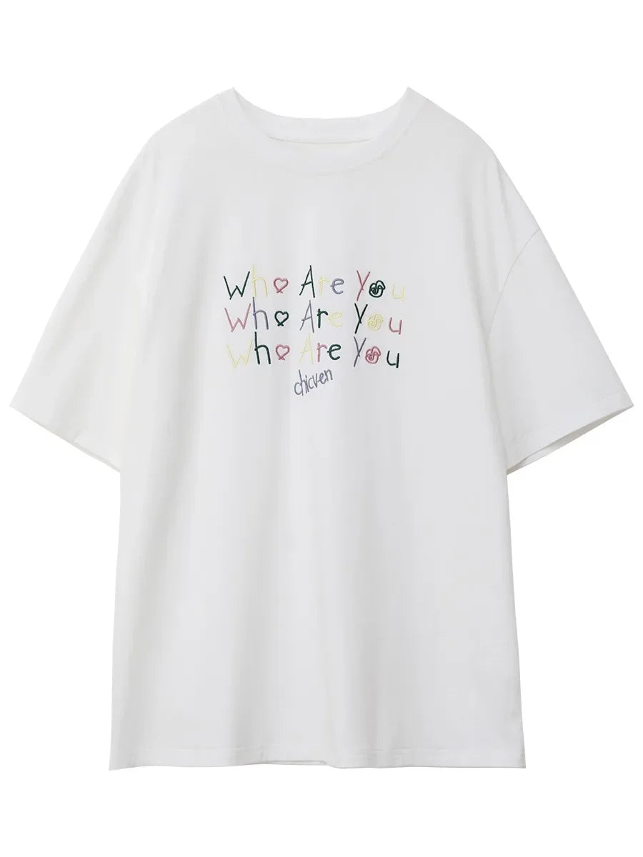Women’s Embroidered Letter T-Shirt Loose Summer Top Loran