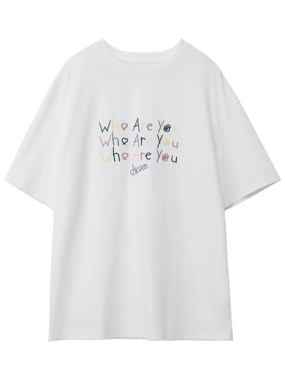 Women’s Embroidered Letter T-Shirt Loose Summer Top Loran