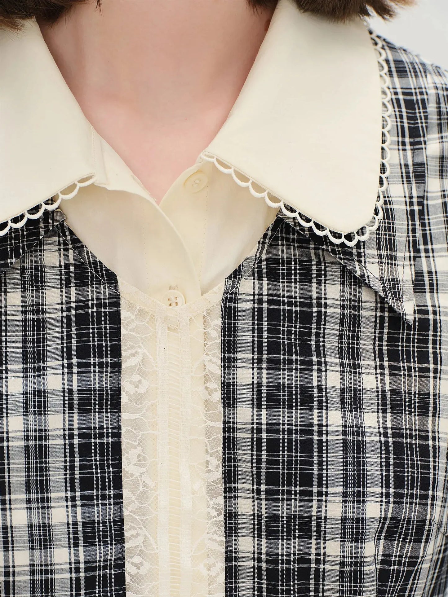 Vintage Plaid Lace-Collar Dress - Loran