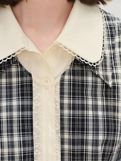 Vintage Plaid Lace-Collar Dress - Loran