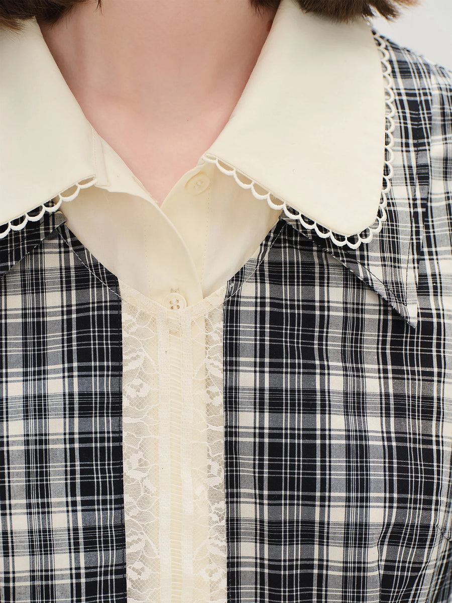 Vintage Plaid Lace-Collar Dress