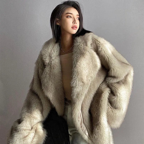 Faux Fur Coat Warm Cardigan Jacket Mid-Length - 3IN SMART Shop  #