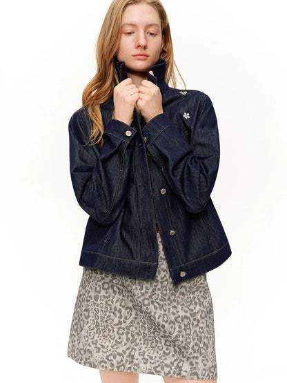 Embroidered Retro Denim Jacket - Raw Wash Spring Coat Loran