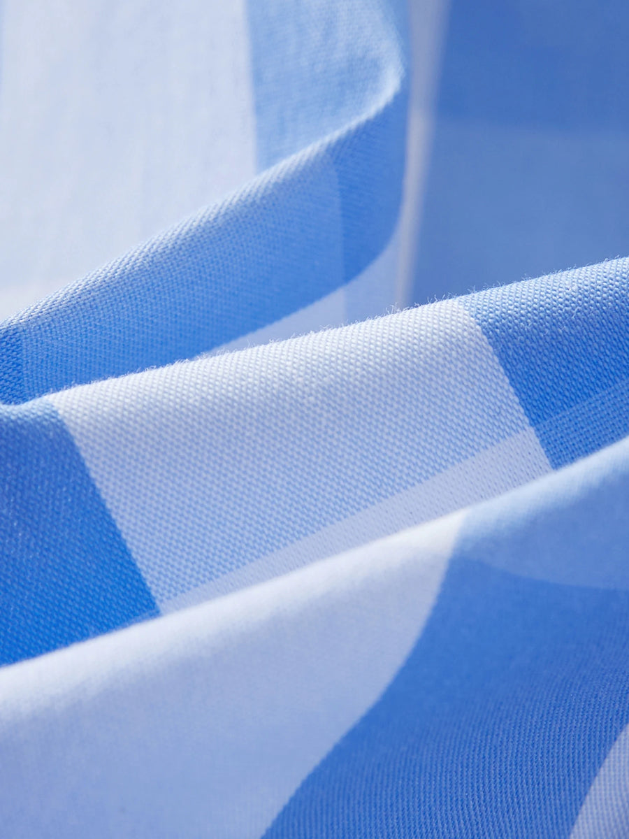 Asymmetric Checkered Blouse with Geometric Print