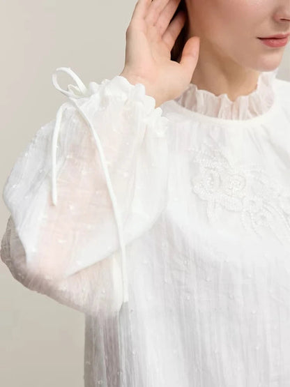 Spring Ruffled Embroidery Elegant Loose Fit Dress