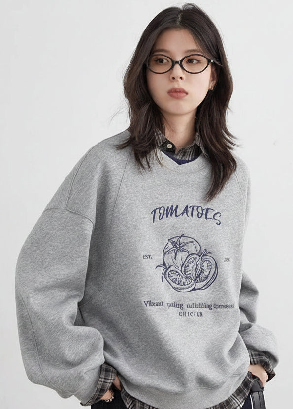 Color-Block Embroidered Sweatshirt Autumn Pullover