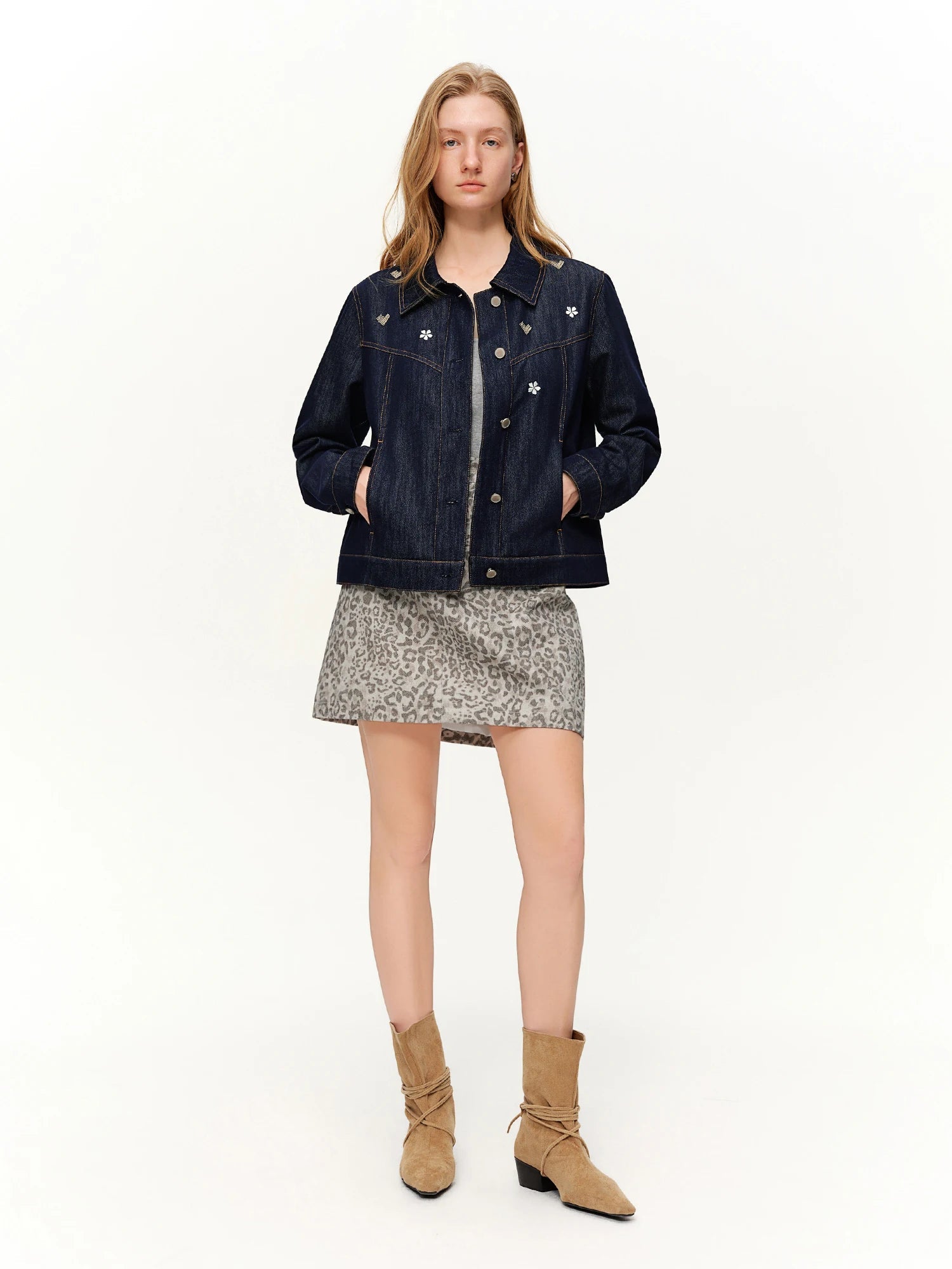 Embroidered Retro Denim Jacket - Raw Wash Spring Coat