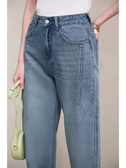 Amii Straight-leg Pants 2026 Spring New Solid Color Casual Washed Denim Trousers Versatile Basic Cotton Women's Pants 12621040 Loran
