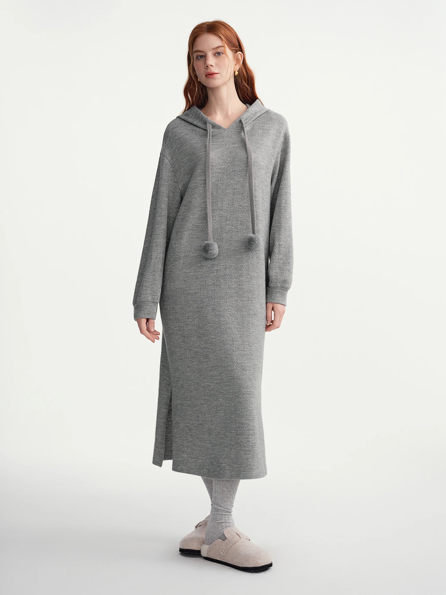 Hooded Knit Dress Drawstring Waist Winter Tunic Loran