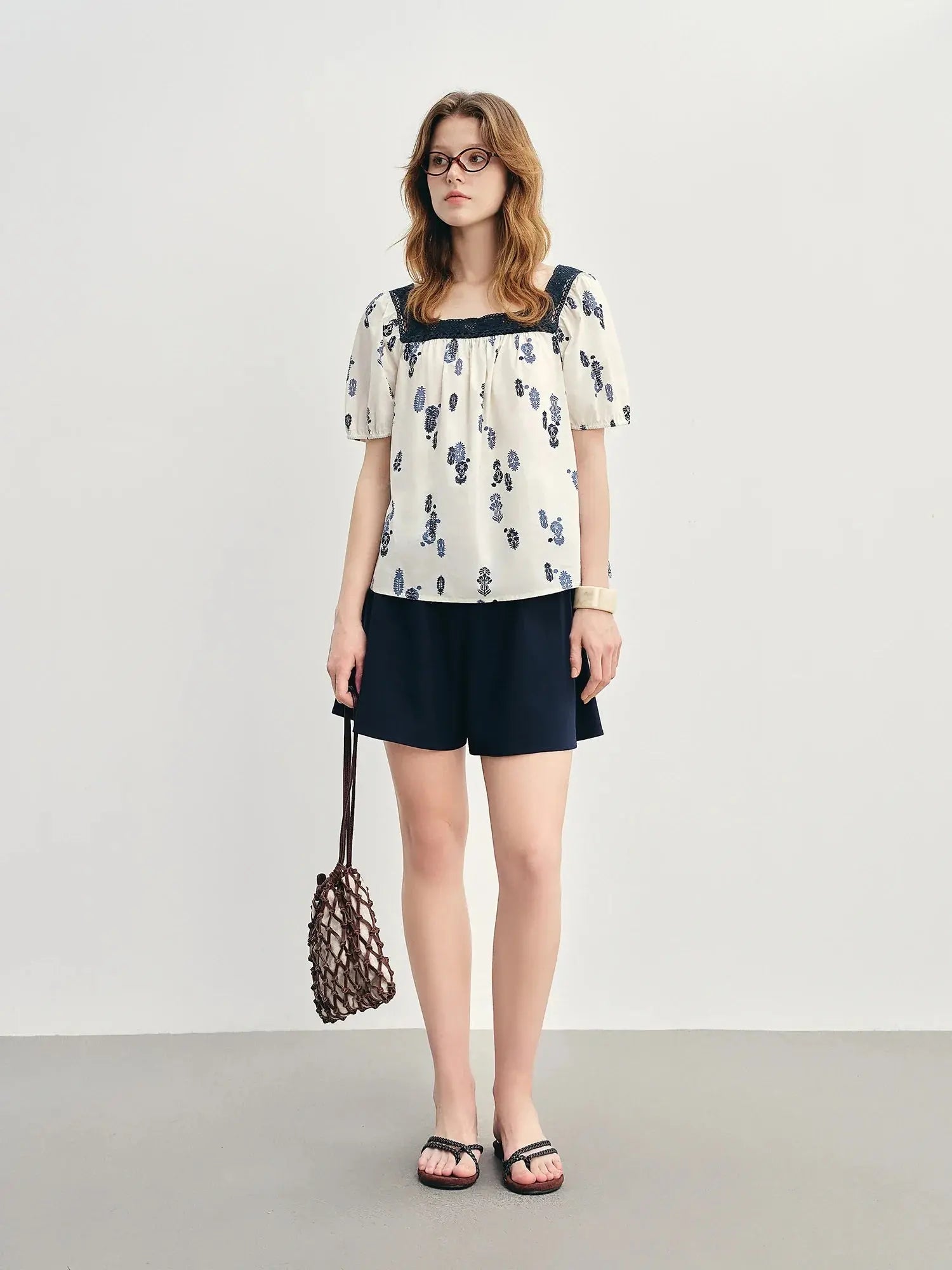 Plus Size Square Neck French Lace Short Sleeve Blouse - Loran