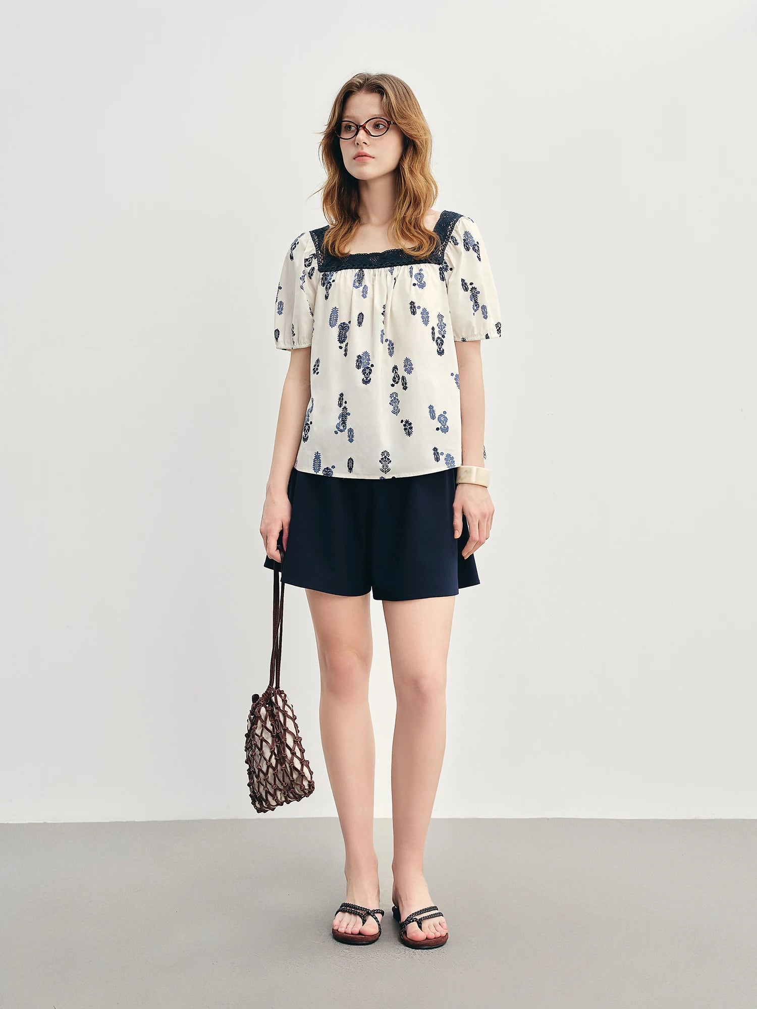 Plus Size French Lace Square Neck Blouse Slimming Fit