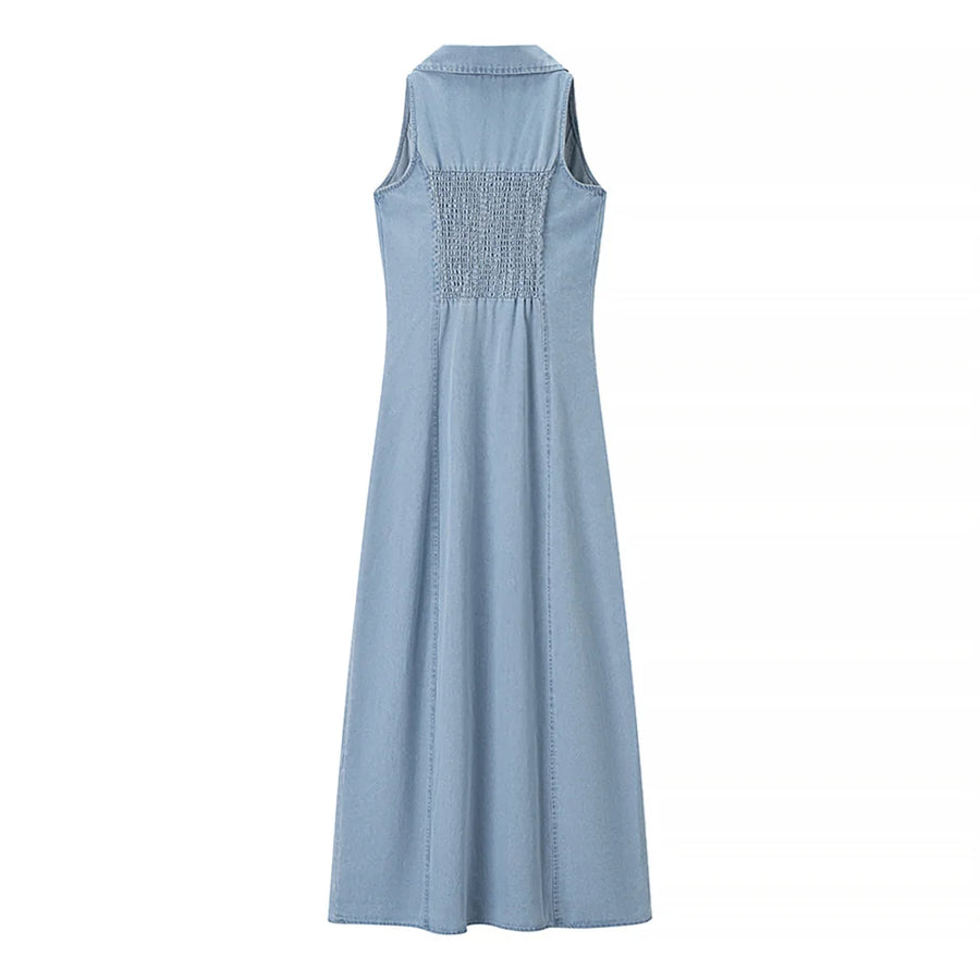 Blue Denim Maxi Dress for Women