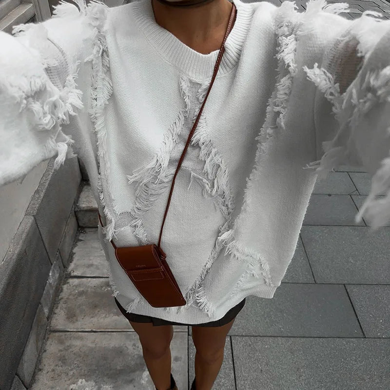 Patchwork Tassel Sweater for Women