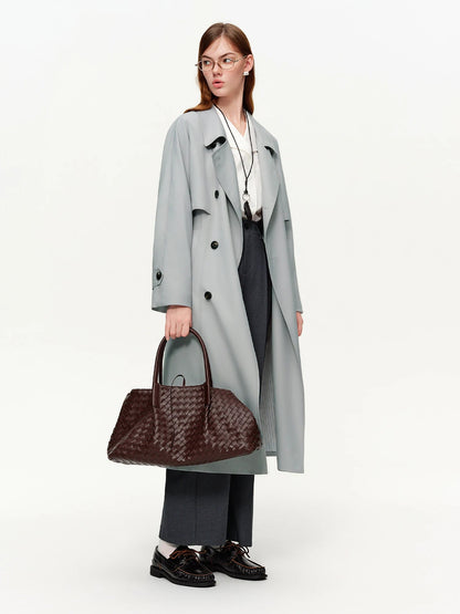 Women’s Khaki Double-Breasted Trench Coat Classic Long Fit Loran