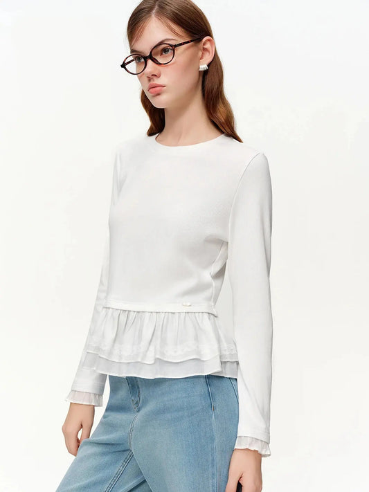 Women’s Ruffle Trim Knitted T-Shirt LORAN STORE