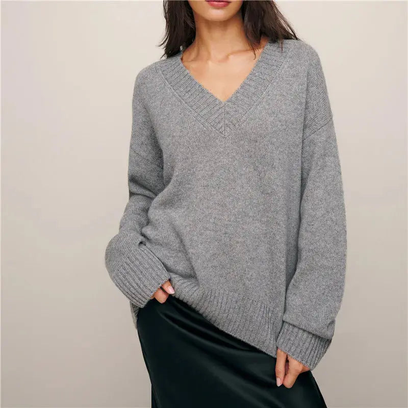 Solid Color Knitted Wool Sweater - Loran