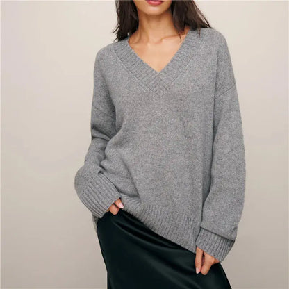 Solid Color Knitted Wool Sweater - Loran