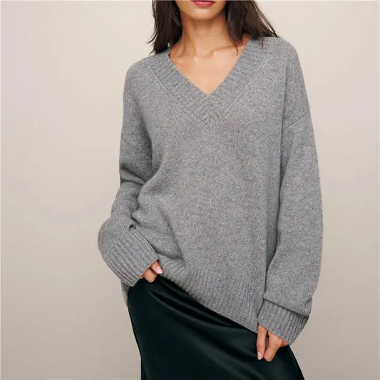 Solid Color Knitted Wool Sweater - Loran