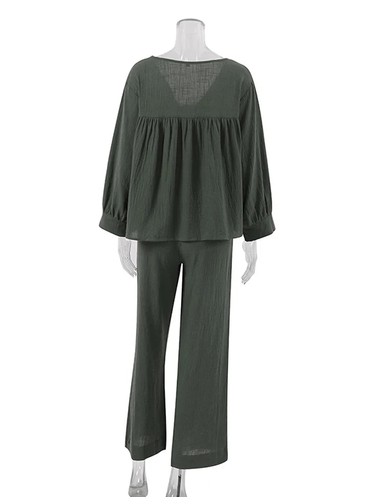 Women's 2-Piece Cotton Pajama Set V-Neck Sleepwear Loran