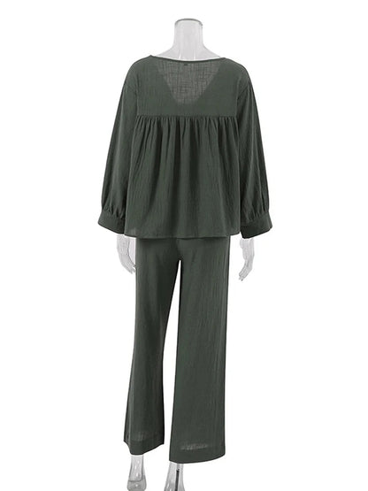 Women's 2-Piece Cotton Pajama Set V-Neck Sleepwear Loran