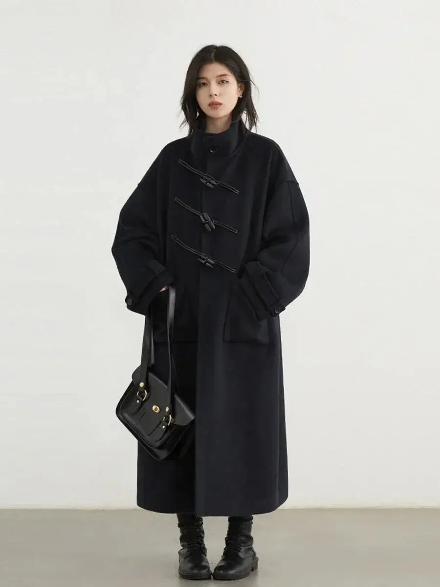 Women's Retro Wool Overcoat: Loose Fit Korean Winter Style - Loran